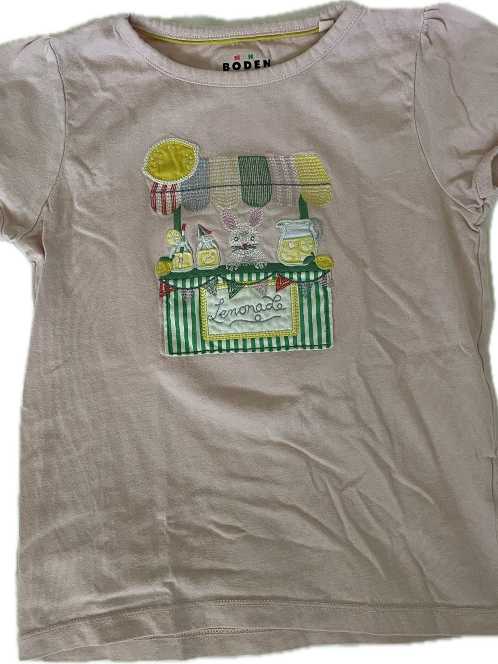 Boden Pale Pink Tee with Lemonade Stand Appliqué